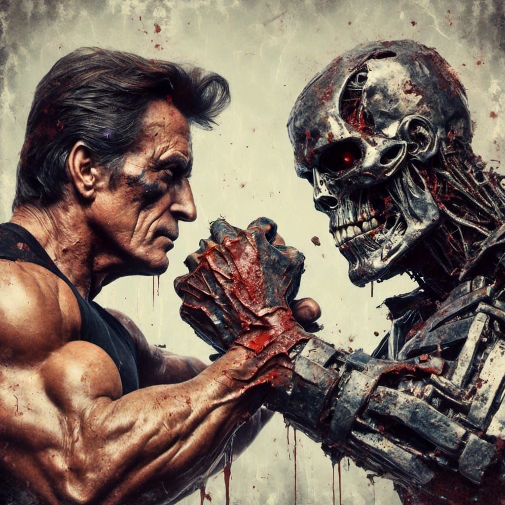 Rocky Versus Terminator Arm Wrestling Close-Up