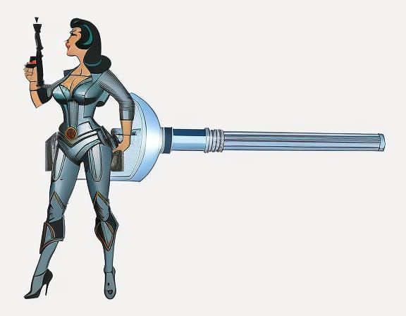 Retro Sci-Fi Woman on Moon with Ray Gun