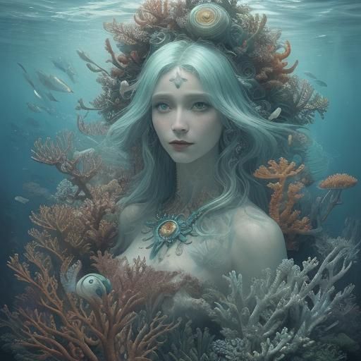Sea Vampire in Coral Reef: Surrealist Marine Art
