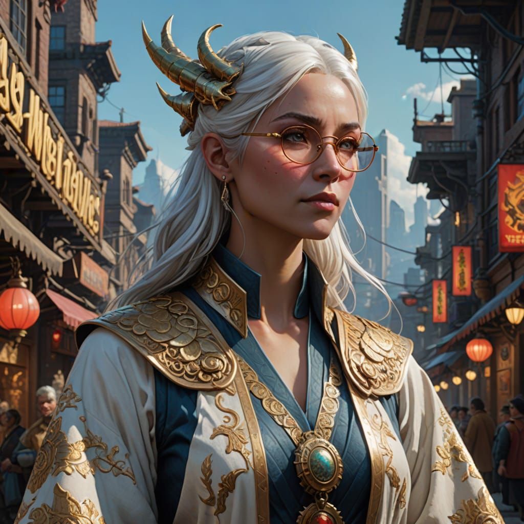 Mystical Golden Dragonborn in Vibrant White Attire