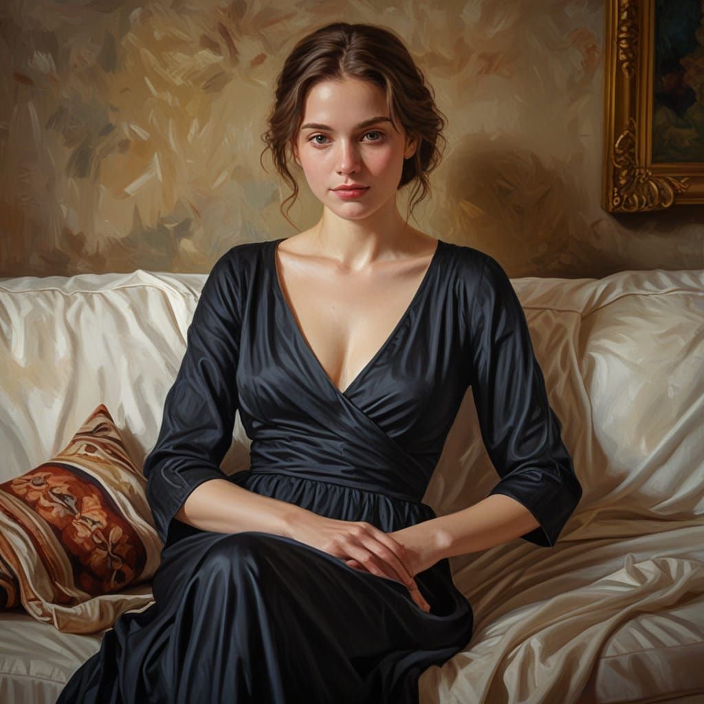 Woman in a Soft, Serene Atmosphere, in Impressionist Oil Pai...