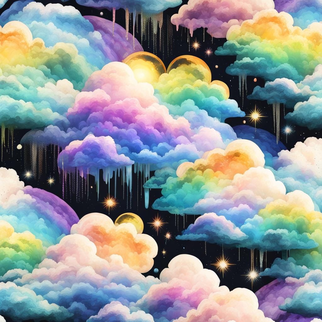 Photorealistic Clouds with Rainbow Rain and Galaxy Stars