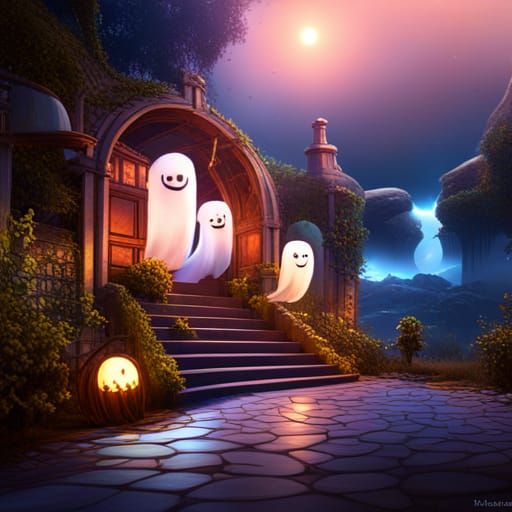 Cute Ghosts in Detailed Matte Painting
