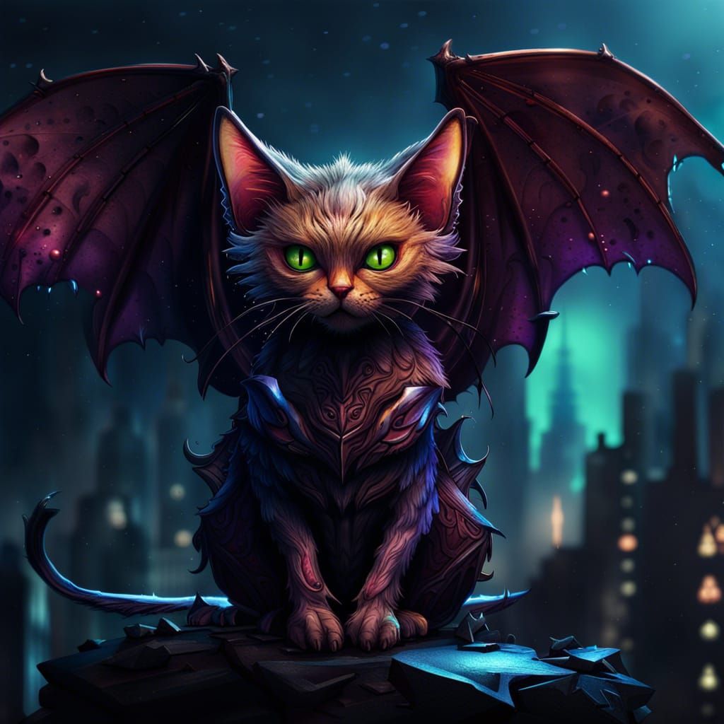 Cat-Bat Hybrid in Detailed Digital Painting