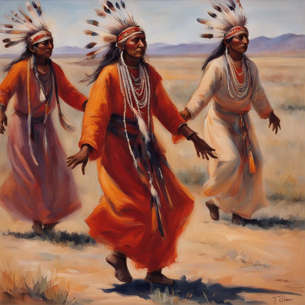 Indian Ghost Dance at Sunset in Titian Style
