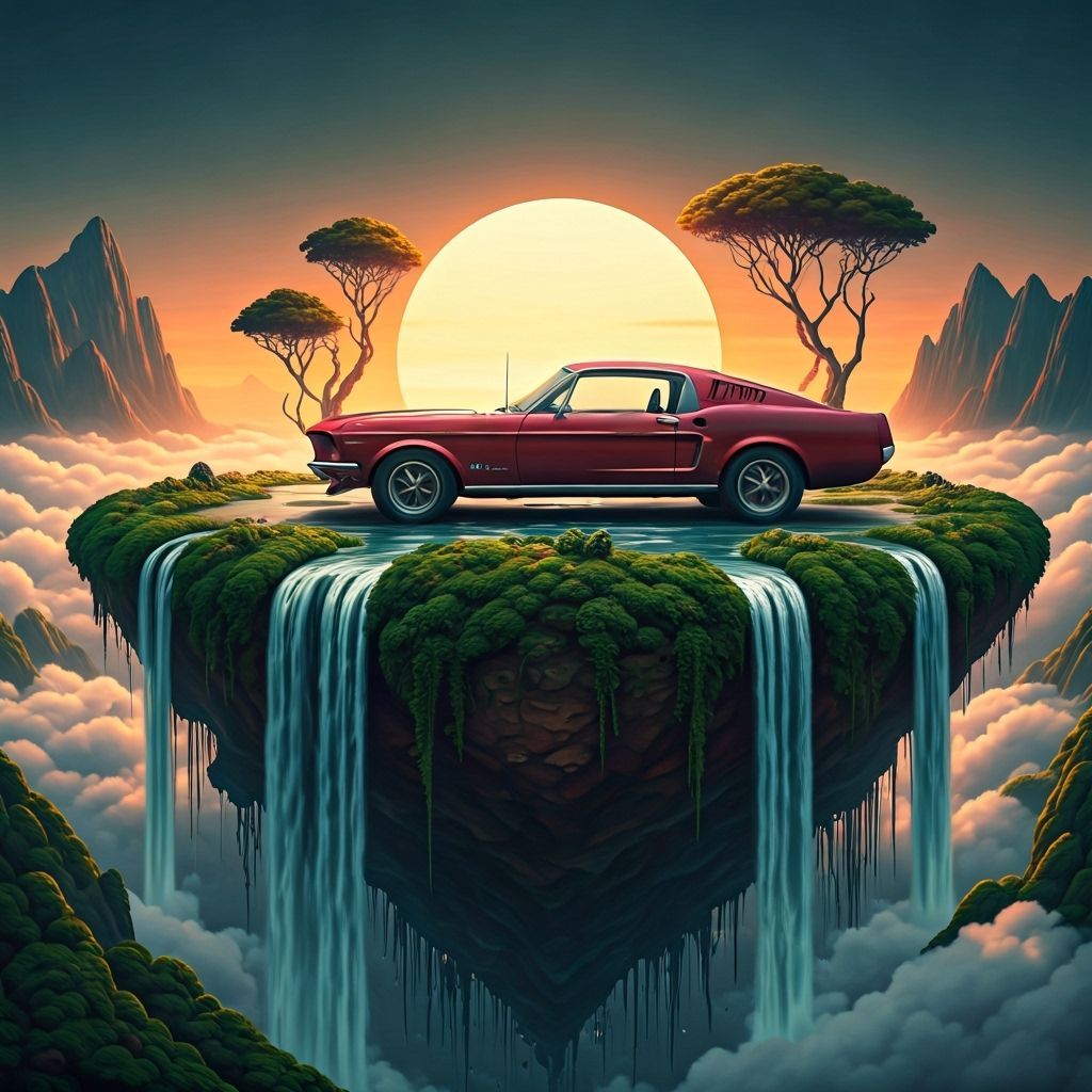 Cherry Red 1969 Mustang on Floating Island