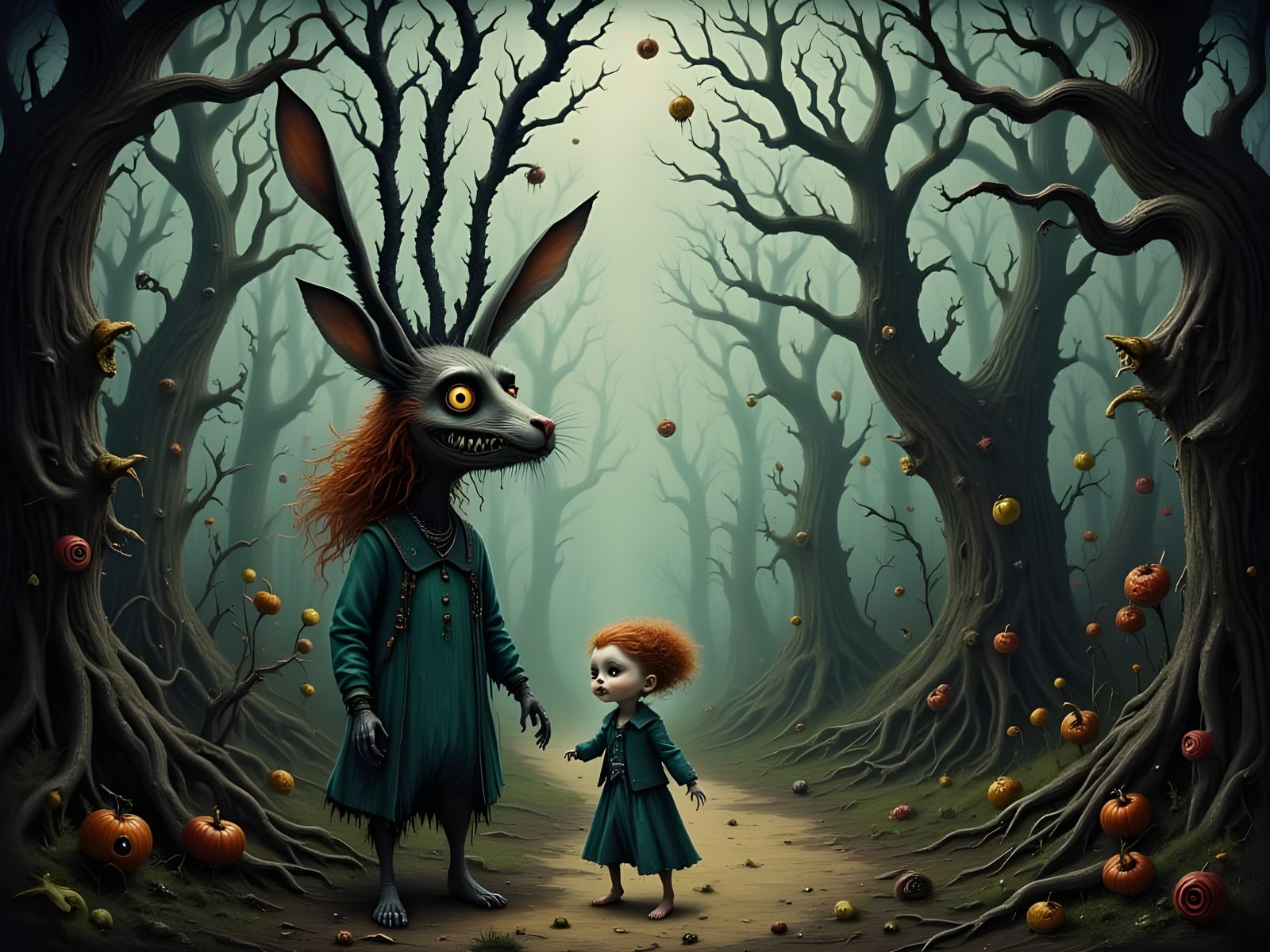 Creepy Forest Scene in Tim Burton Style