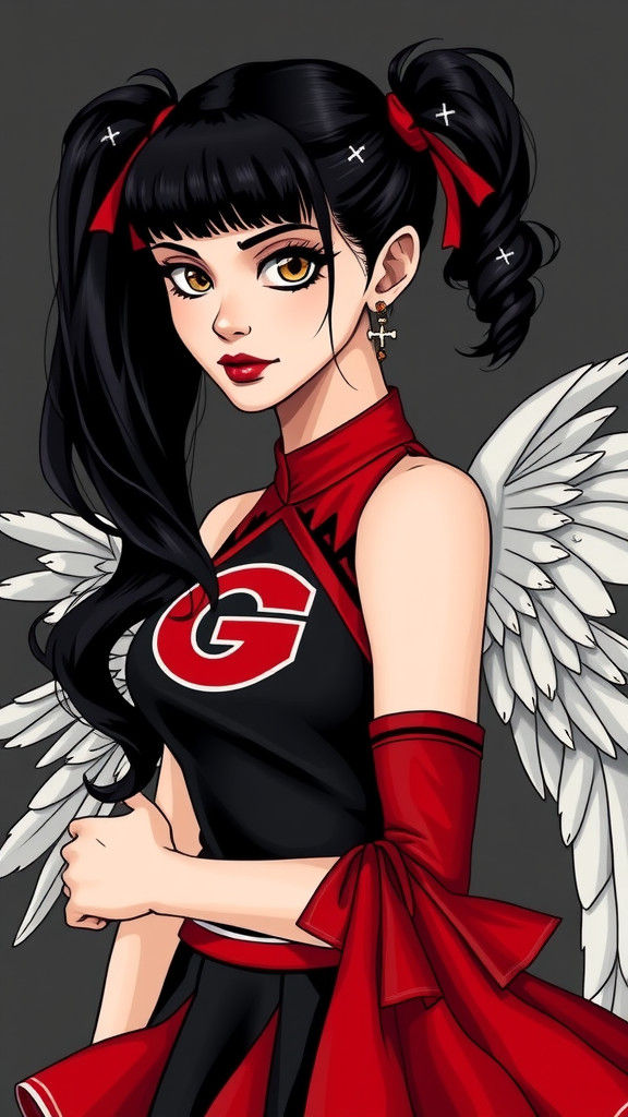 Gothic Cheerleader with Angel Wings in Digital Art Style