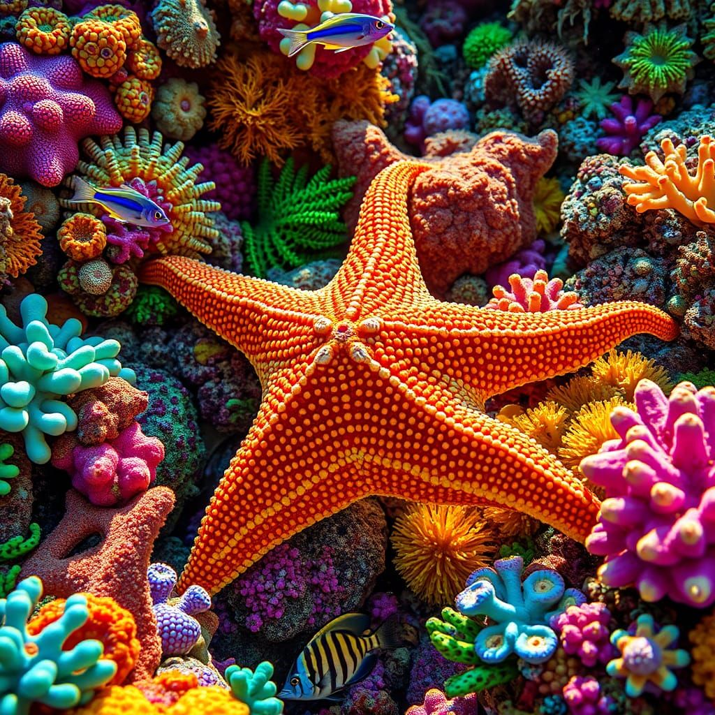 Starfish Swims Bonaire Reef: Hyperrealistic Marine Life