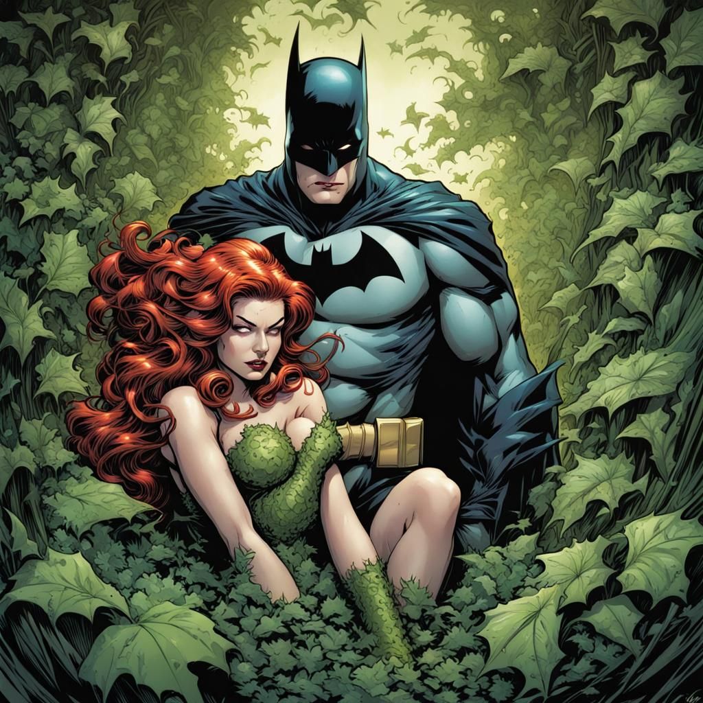 Poison Ivy Traps Batman, Comic Book Art