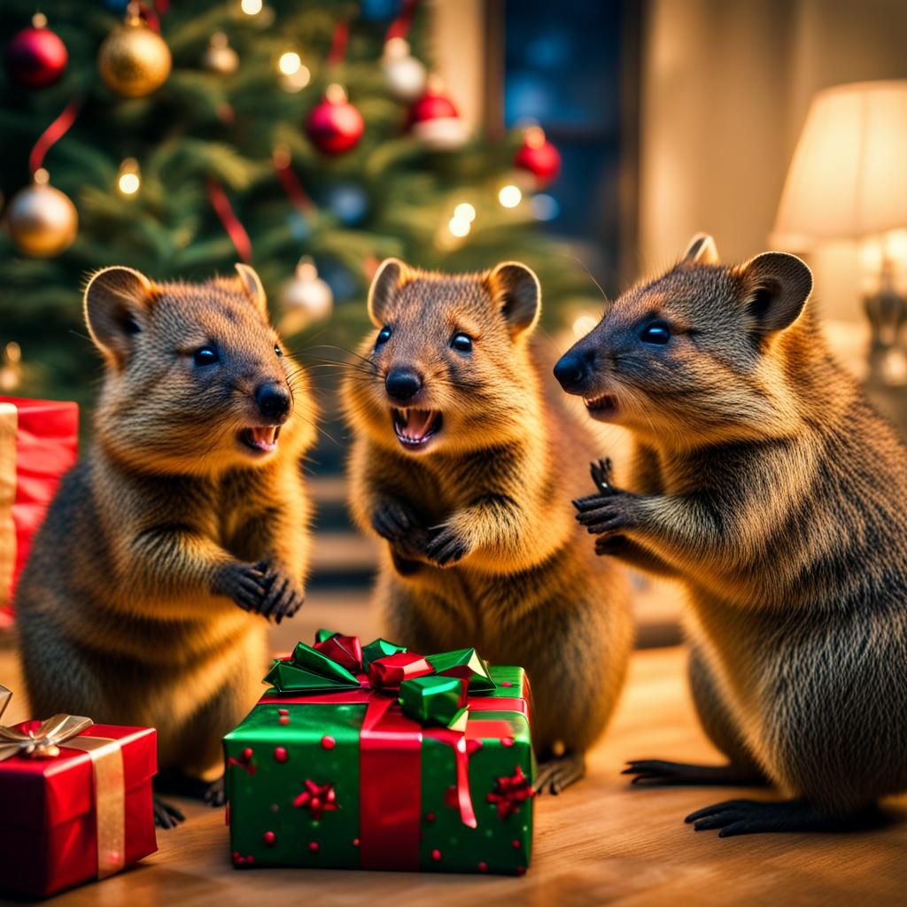 Hyperrealistic Quokkas Celebrate Christmas