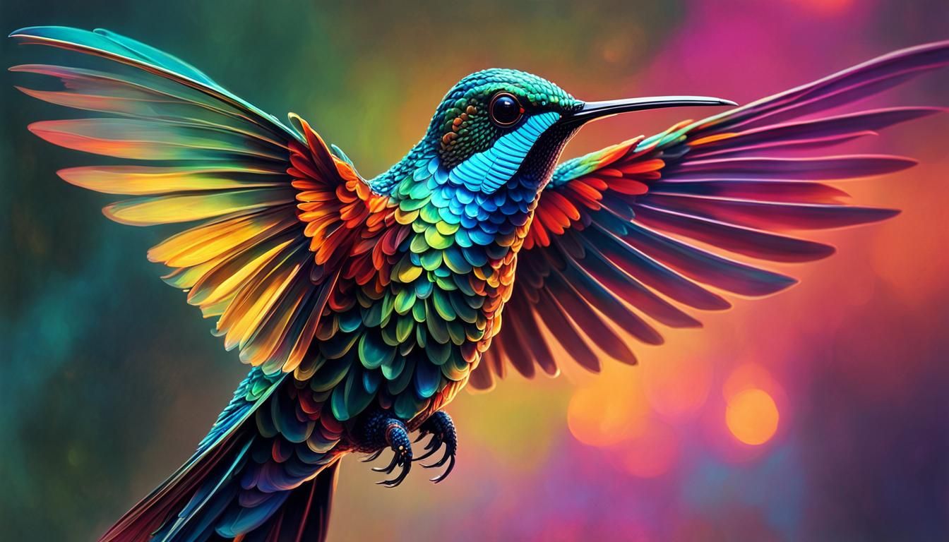 Steampunk Hummingbird with Neon Glow: Digital Illustration