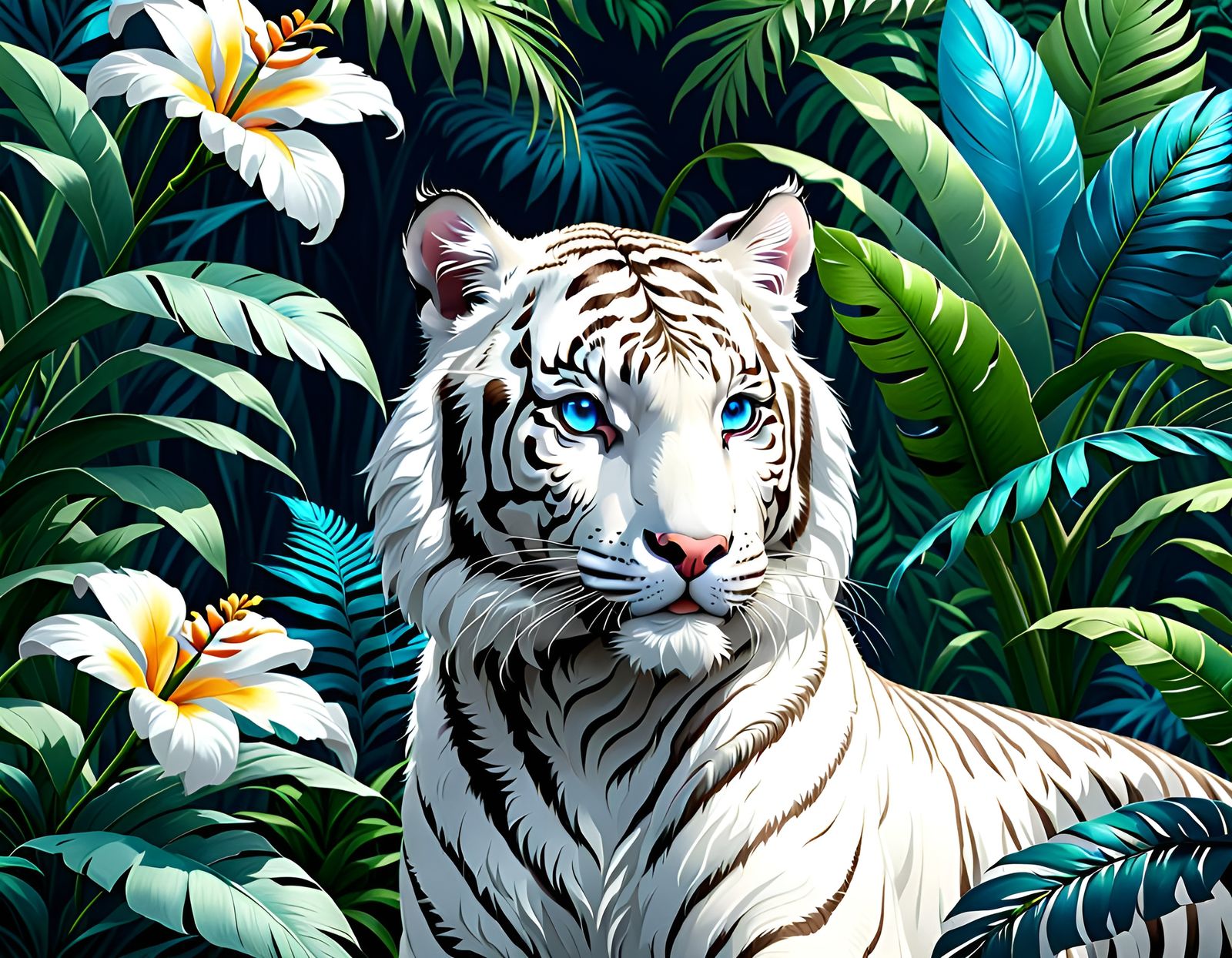 Magical White Tiger in Tropical Paradise