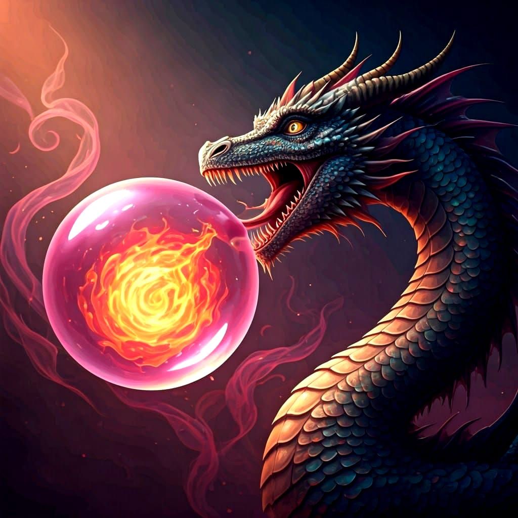 Surreal Dragon Blows Shimmering Bubble Gum Bubble