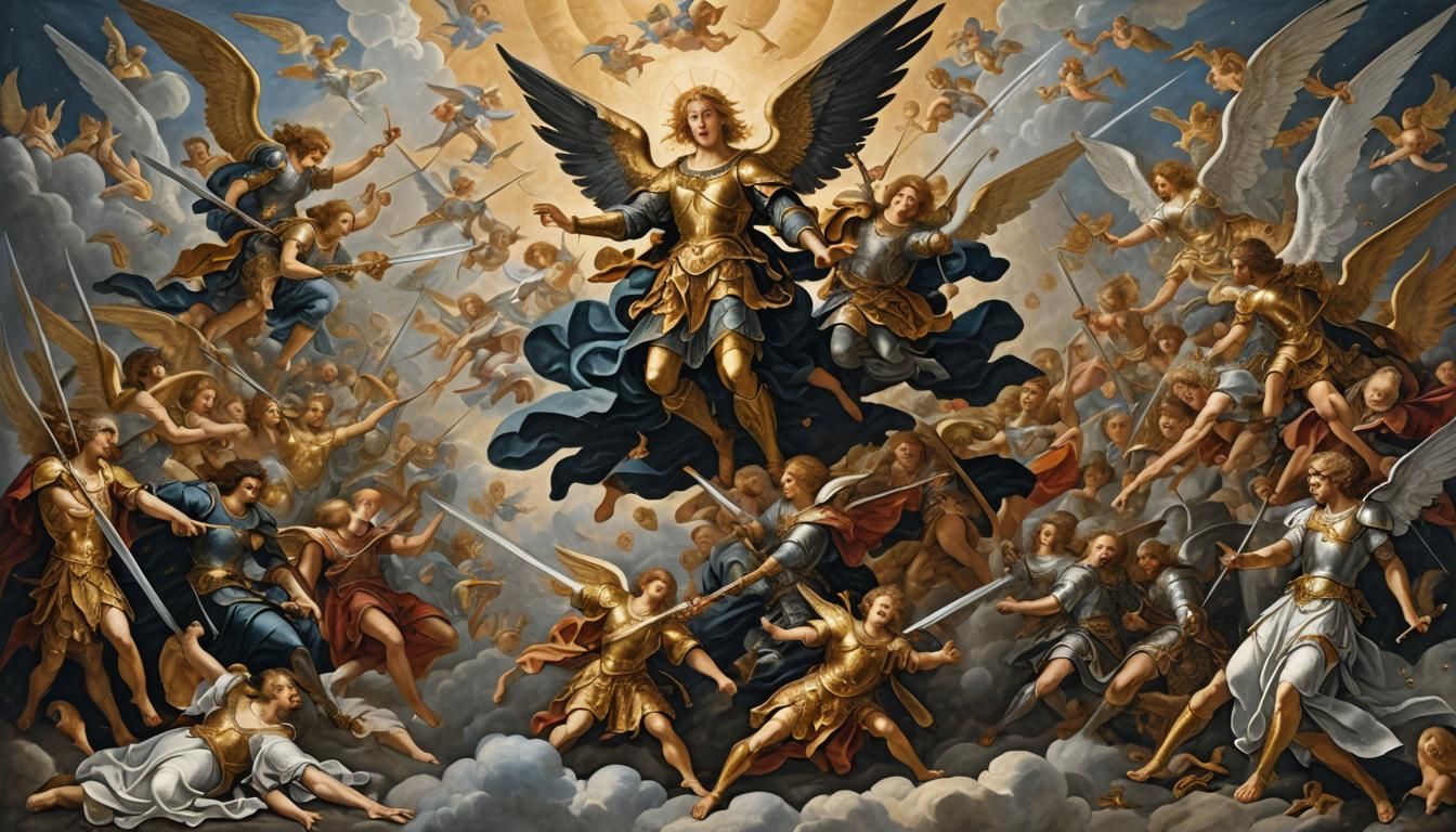 Epic Battle of Angels in Renaissance Style