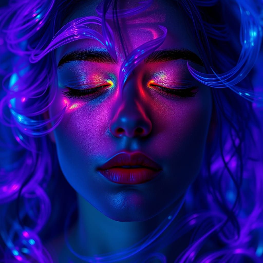 Ethereal Woman with Swirling Colors in Digital Art