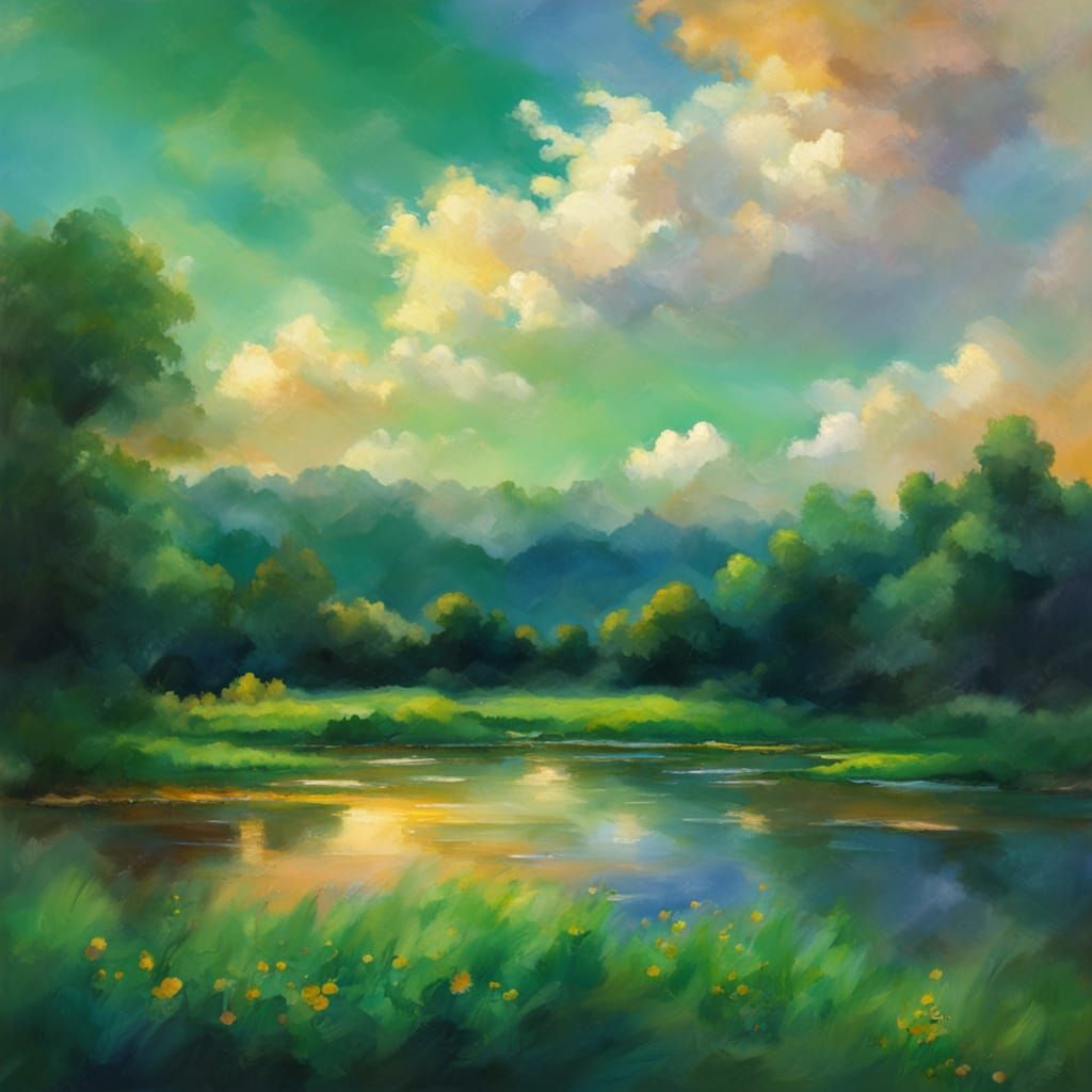 Impressionist Masterpiece: Idyllic Green Square