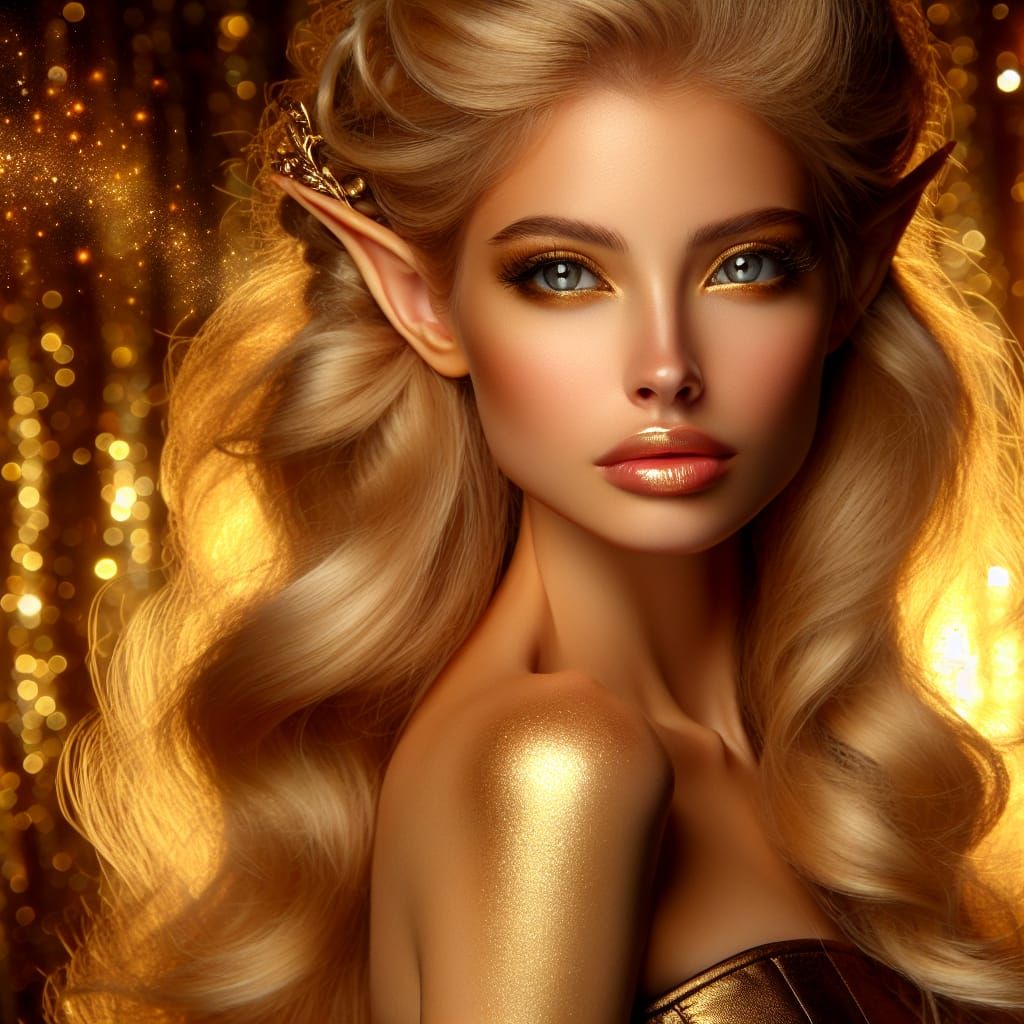 Enchanting Golden Elf in a Magical Fantasy Scene