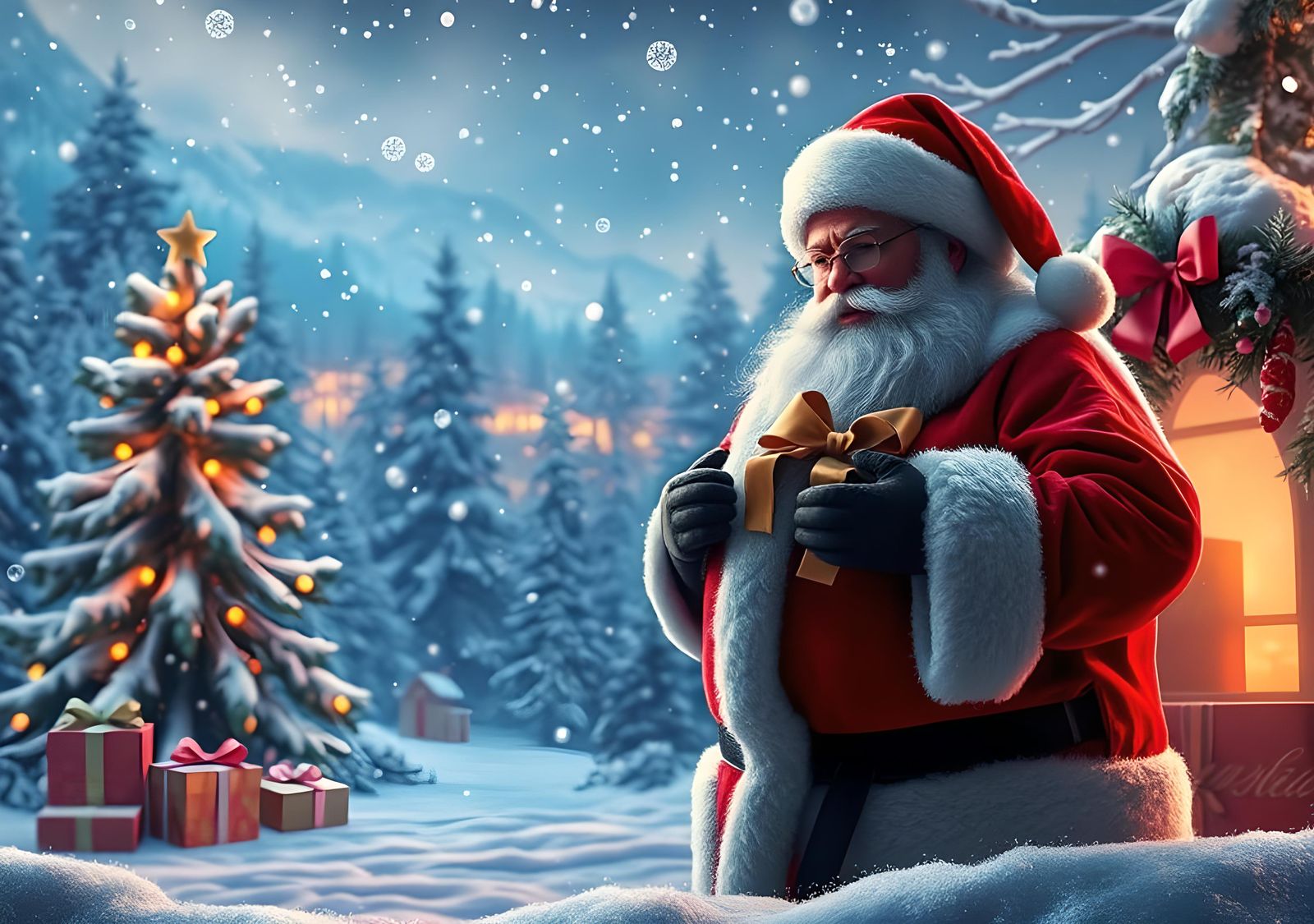 Festive Santa Claus with Gift Box: Digital Art