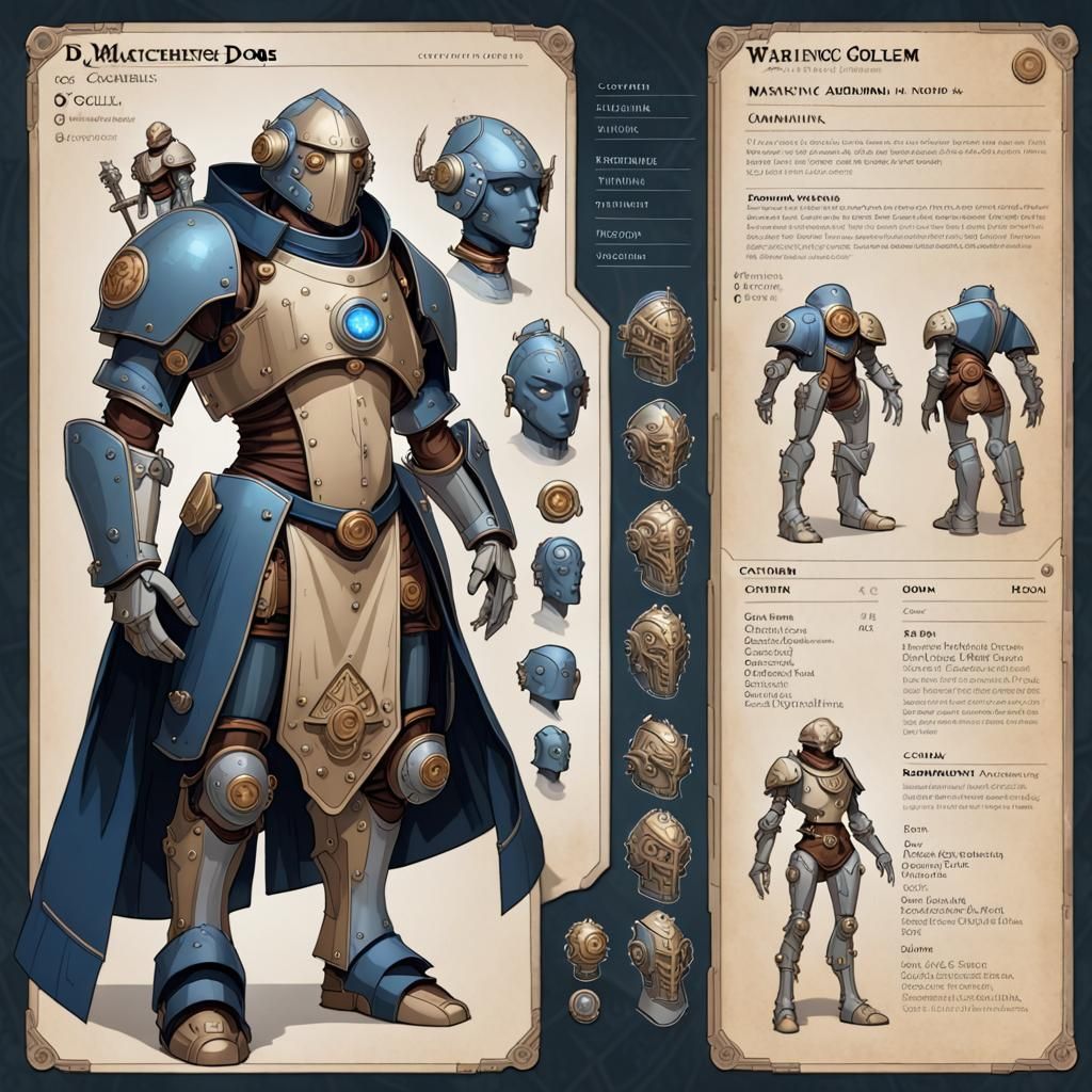Steampunk Warforged Character Sheet in Dollcore Style