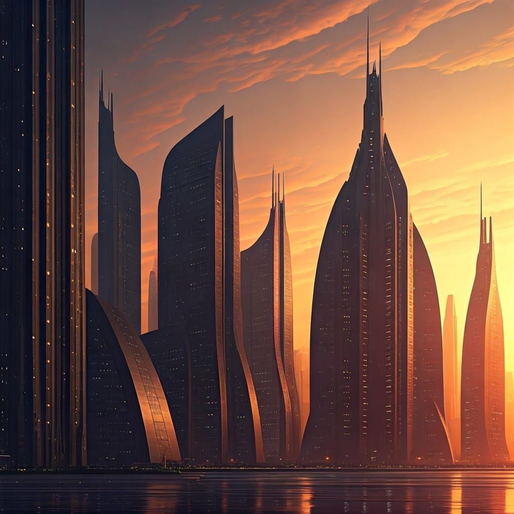Cyberpunk Cityscapes at Golden Hour