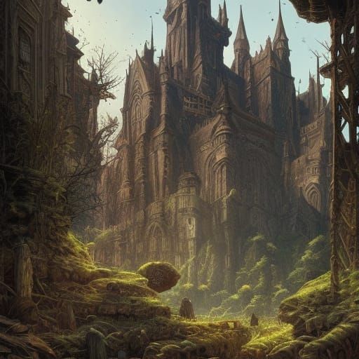 Gothic Castle Bastion in Dense Toadstool Forest