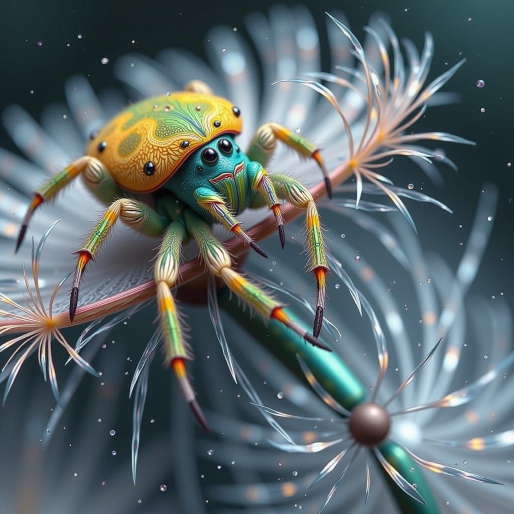 Iridescent Spider Waits for Prey on a Gigantic Dandelion in ...