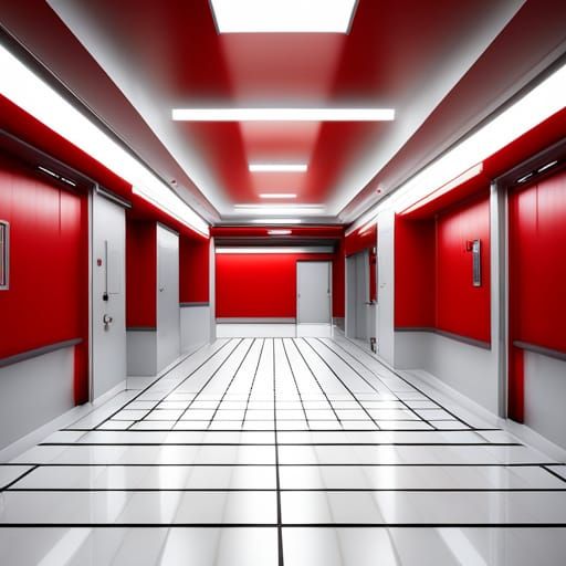 Red Hospital Hallway: Dramatic Digital Matte Painting