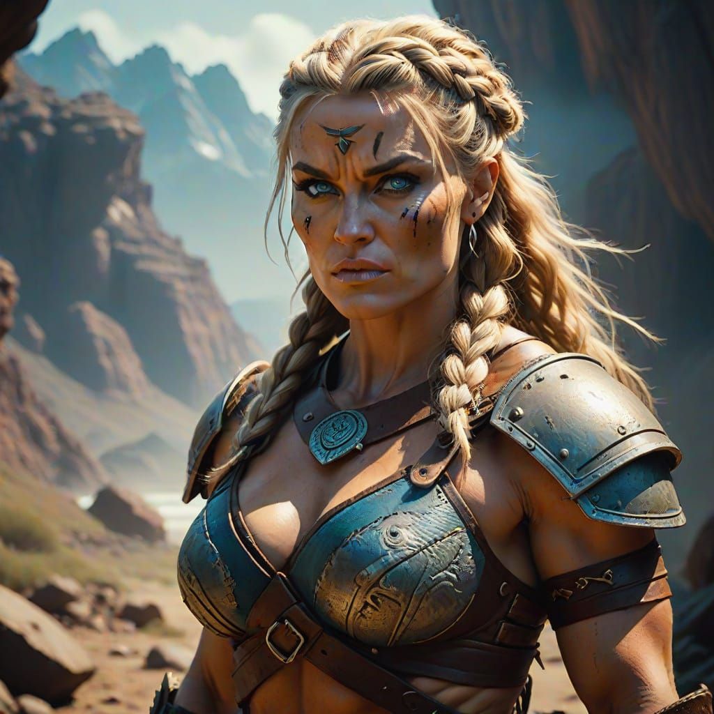 Matronly Barbarian Warrior in Earthy Armor