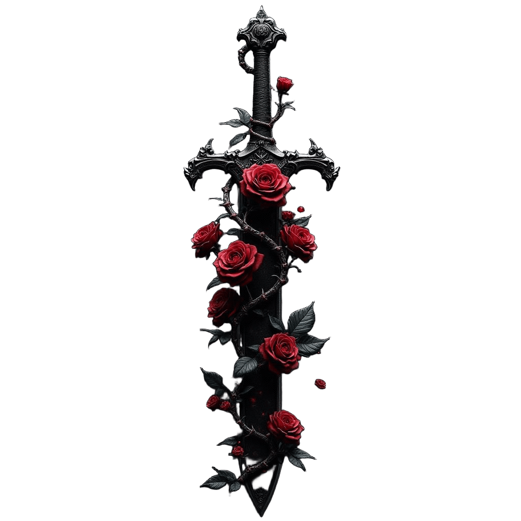 Bleeding Black Roses Climb Sword: Anime Style Art