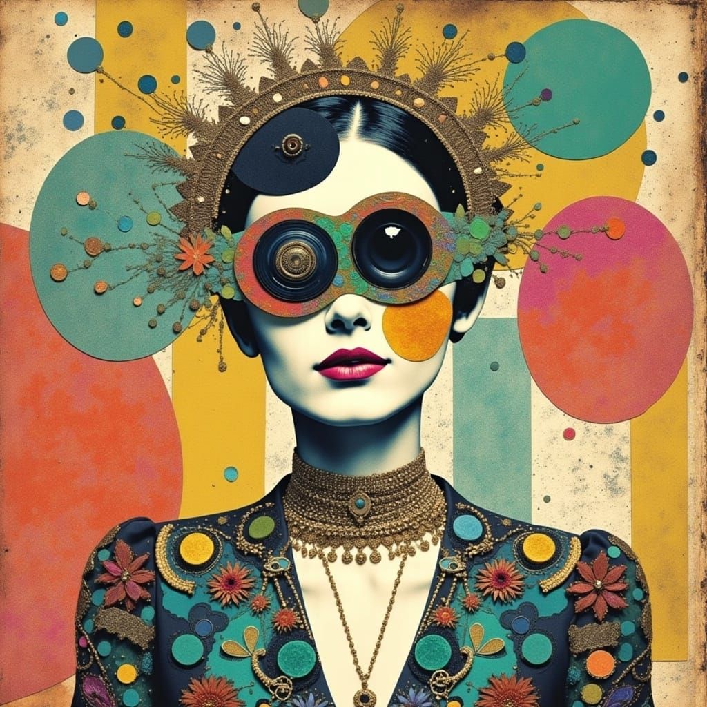 Quirky Diva on Silly Postcard in Bruno Munari Style