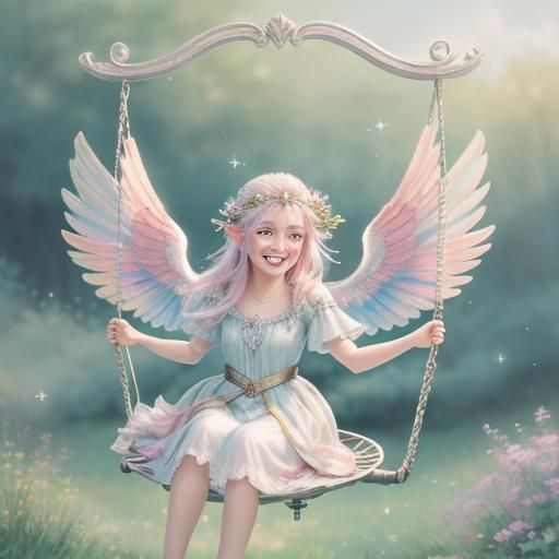 Elf on Swing: Whimsical Watercolor Fantasy Illustration