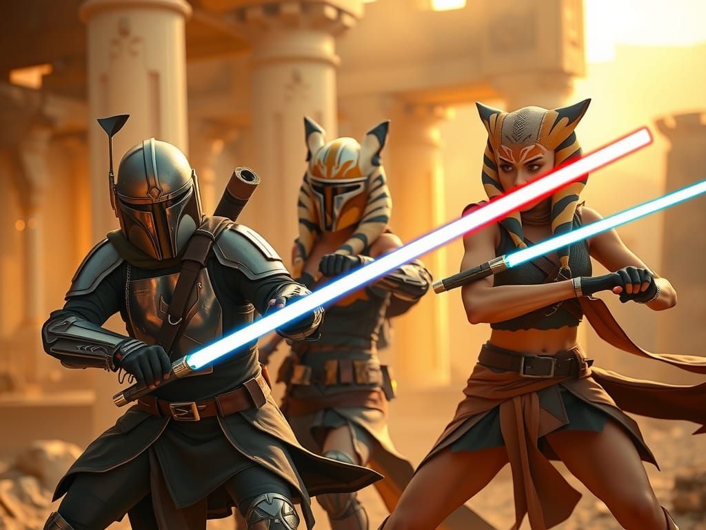 Mandalorian and Ahsoka Duel a Sith Warrior
