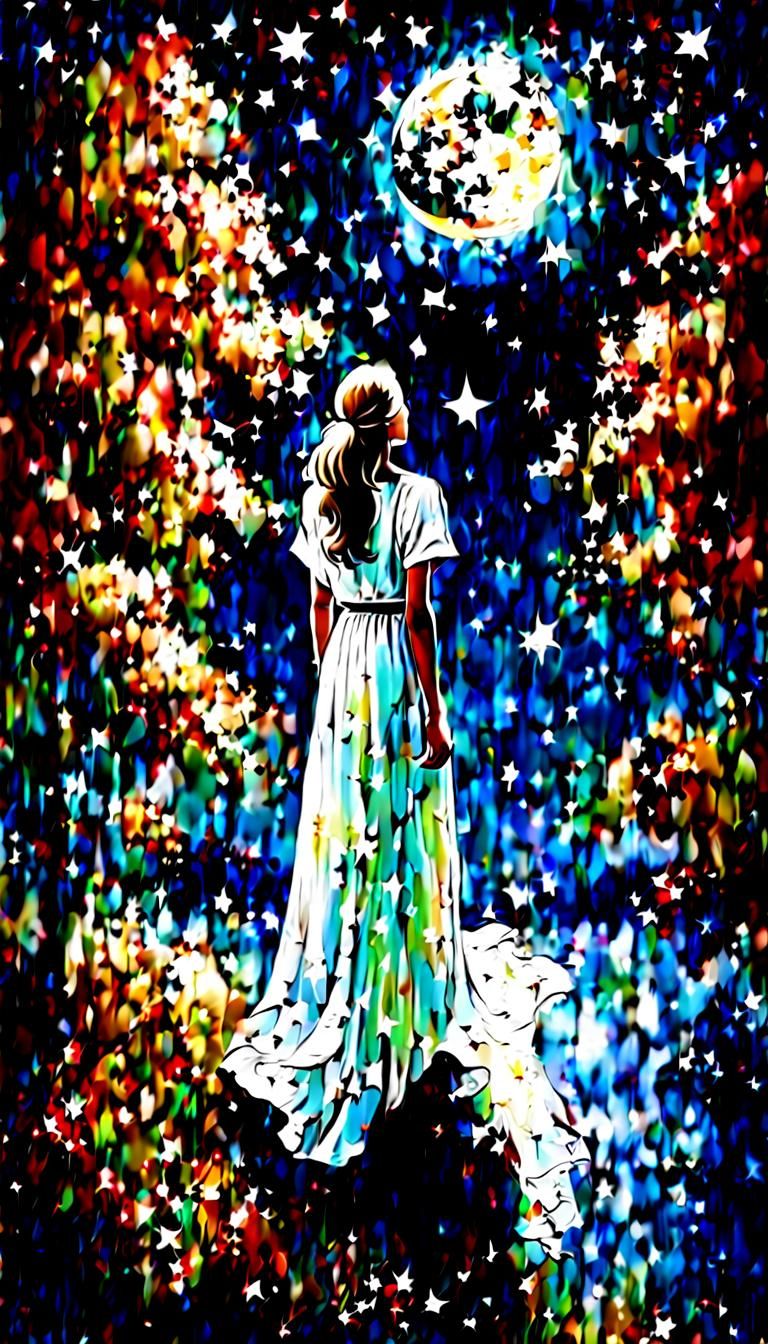 Woman in White Dress Watching Night Sky