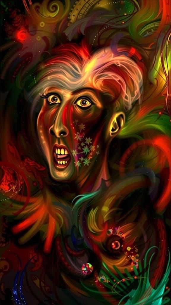 Energetic Abstract Portrait with Swirling Colors and Express...