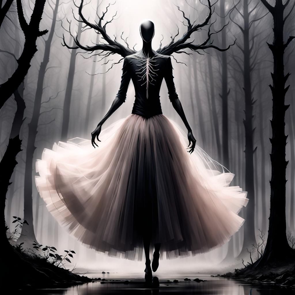 Creepy Slender Man in Pink Tutu: Horror Illustration