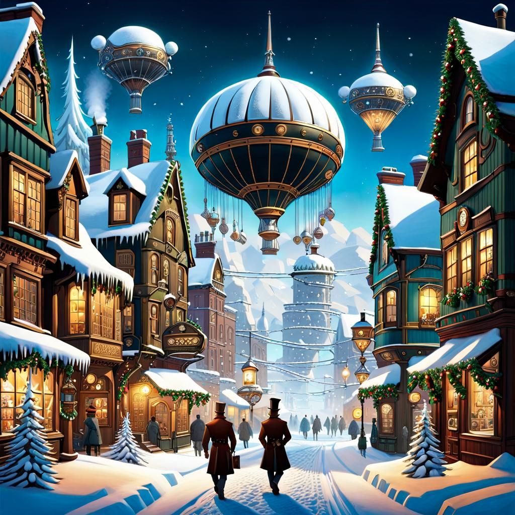 Steampunk Winter Town in Circular Symmetry