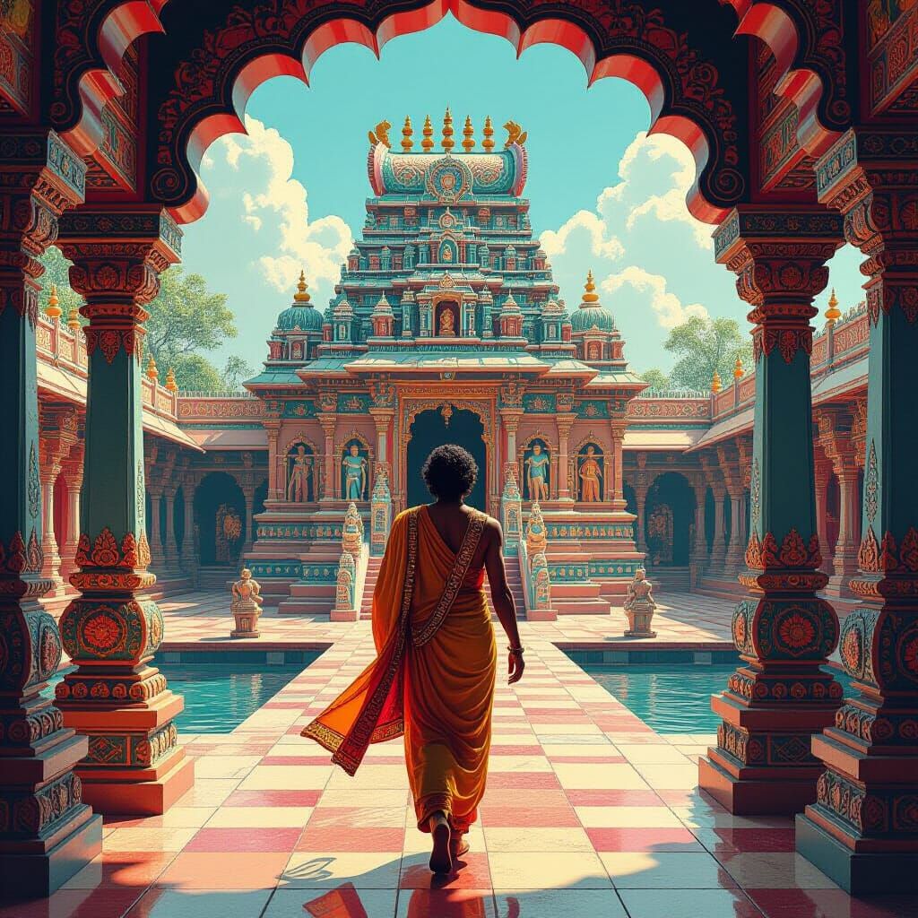 Goofy Walks to Psychedelic Hindu Temple, Peter Max Style