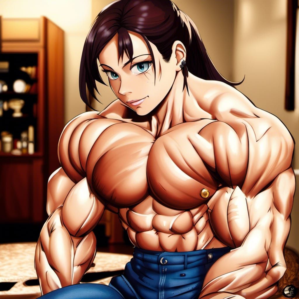 Muscular Anime Bodybuilder Woman with Ripped Physique