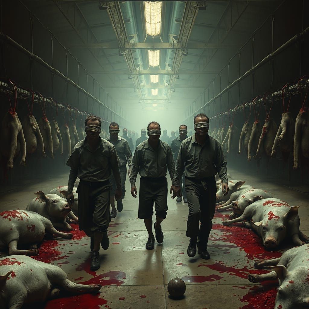 Slaughterhouse Pilgrims in Haunting Surrealist Style