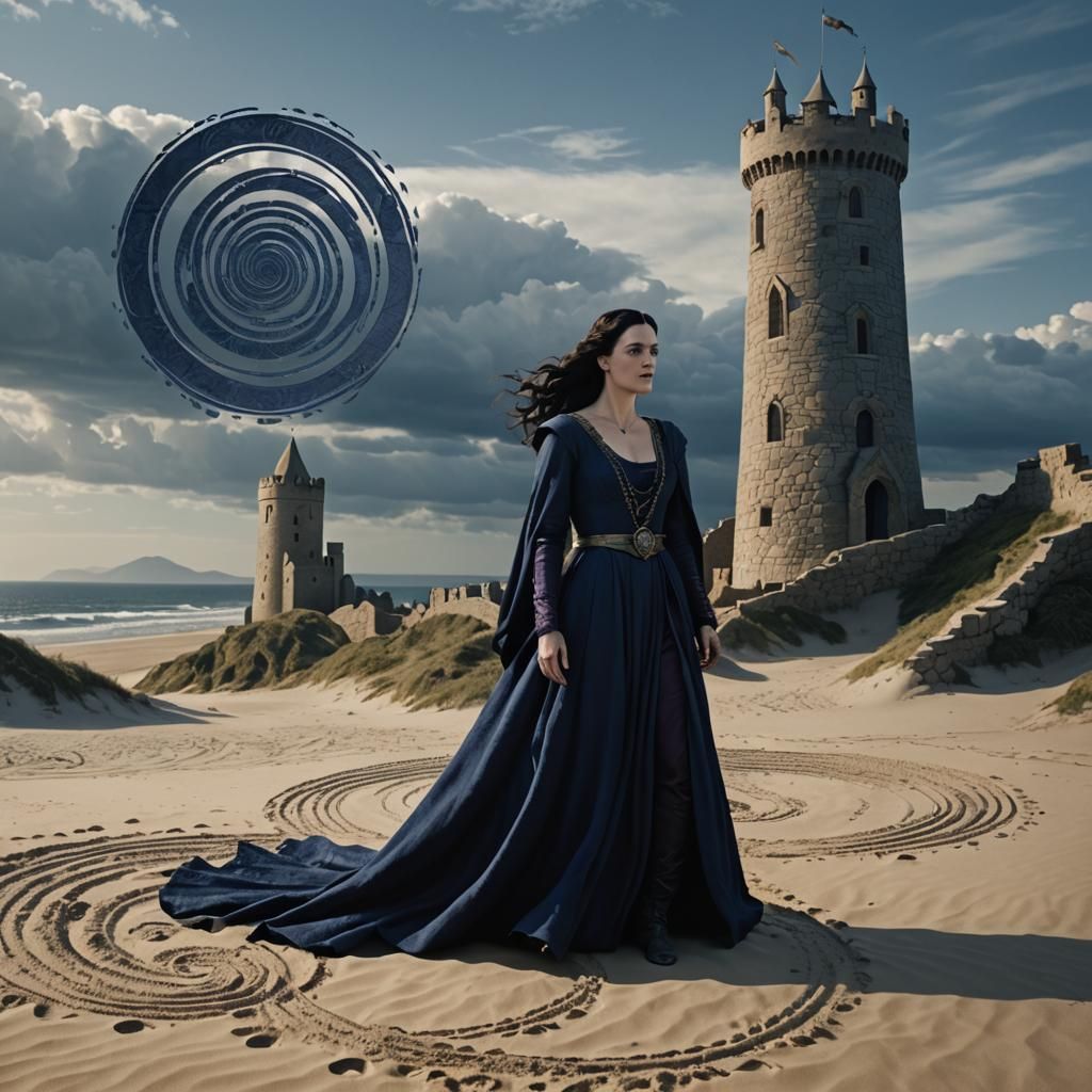 Morgana in Medieval Dress with Dragon, Hyperrealistic Style