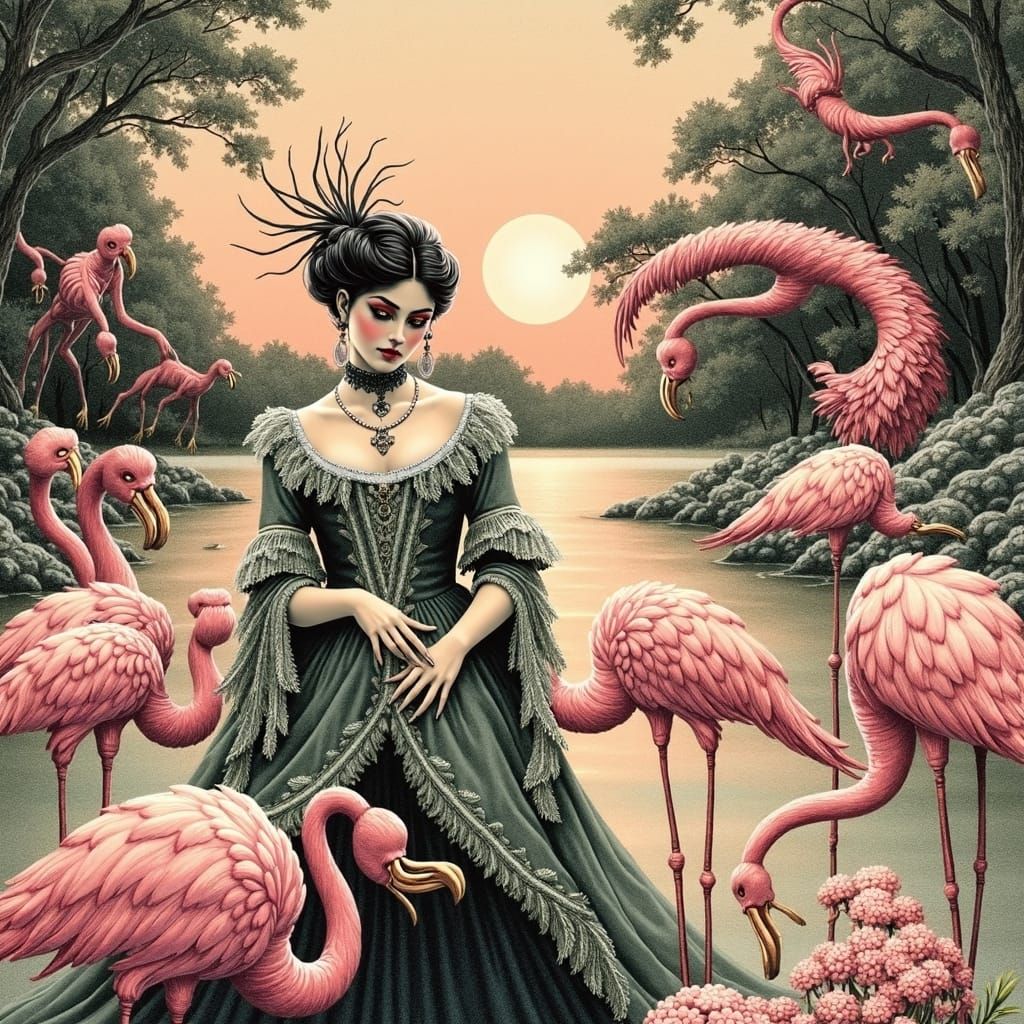 Melancholic Woman in Eerie Art Nouveau Style