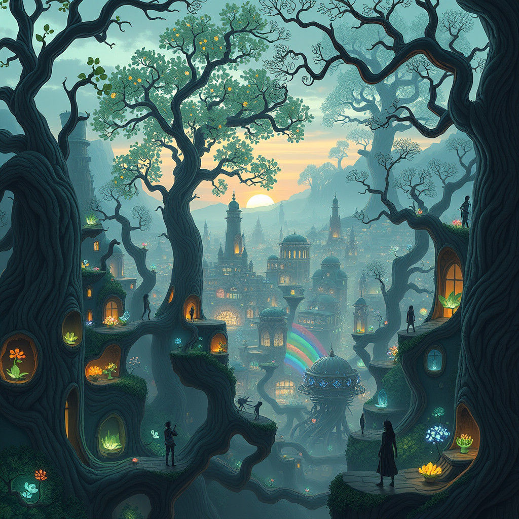 Ethereal Cityscape of Xylos: Living Trees Metropolis