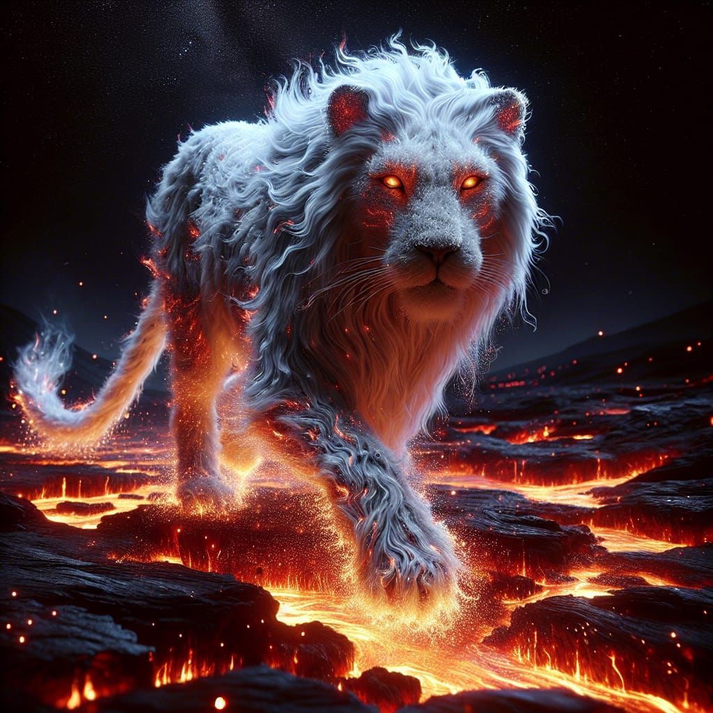 Fiery Panther on Lava in Matte Painting Style