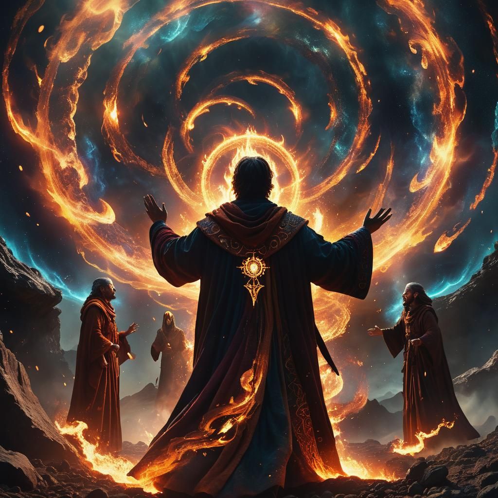 Cosmic Maelstrom: Figures in Radiant Flames