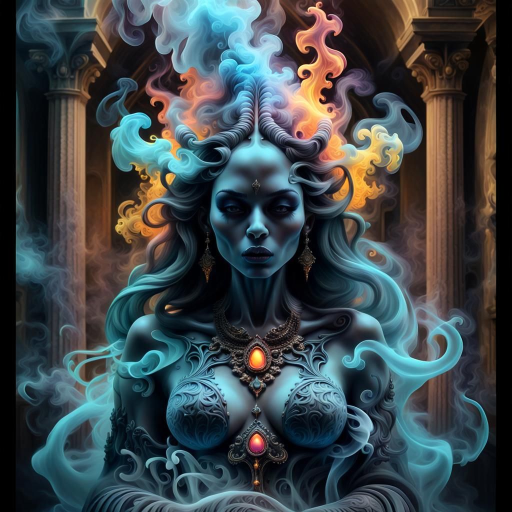 Ethereal Smoke Goddess Emerges from Crypt