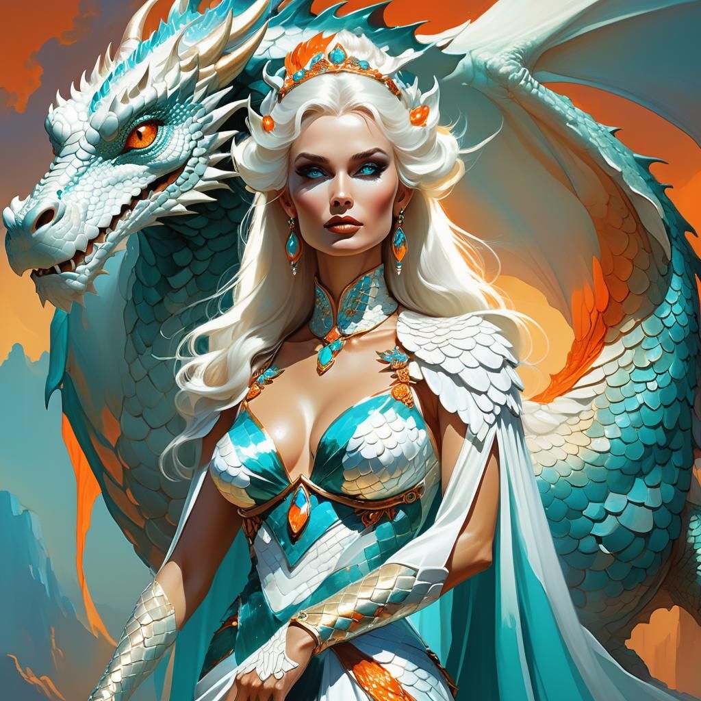 Alluring Dragon Lady in Flowing Gown