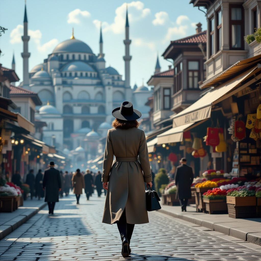 Woman Walks Istanbul Street in 1945