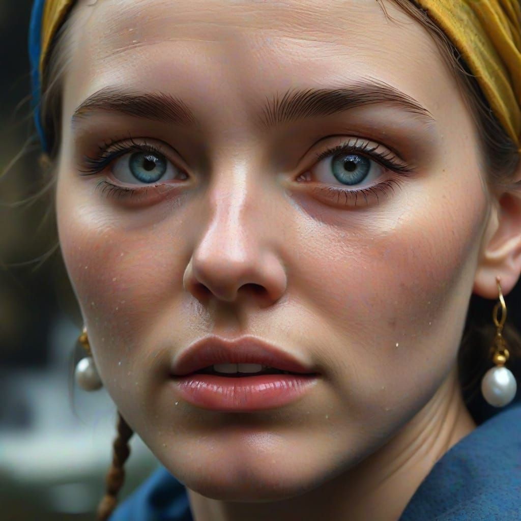 Girl with Pearl Earring Crying, Hyperrealistic Photo