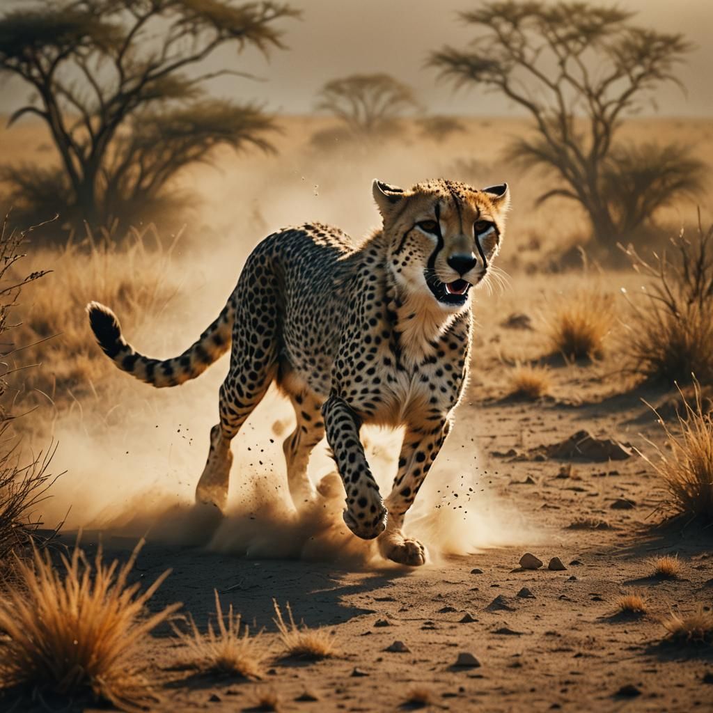 Cheetahs Run Through Savanna in Cinematic Shot